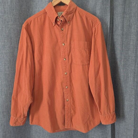 LL Bean Pin Wale Corduroy Shirt Outdoor Button Down Apricot YQ70 Men's M - Picture 2 of 12